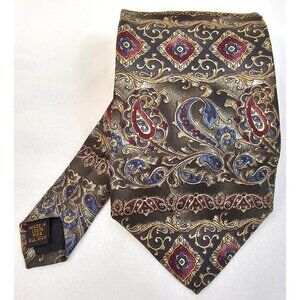 Vtg Court House Square Silk Paisley & Diamond Pattern Tie Costa Rica Multicolor